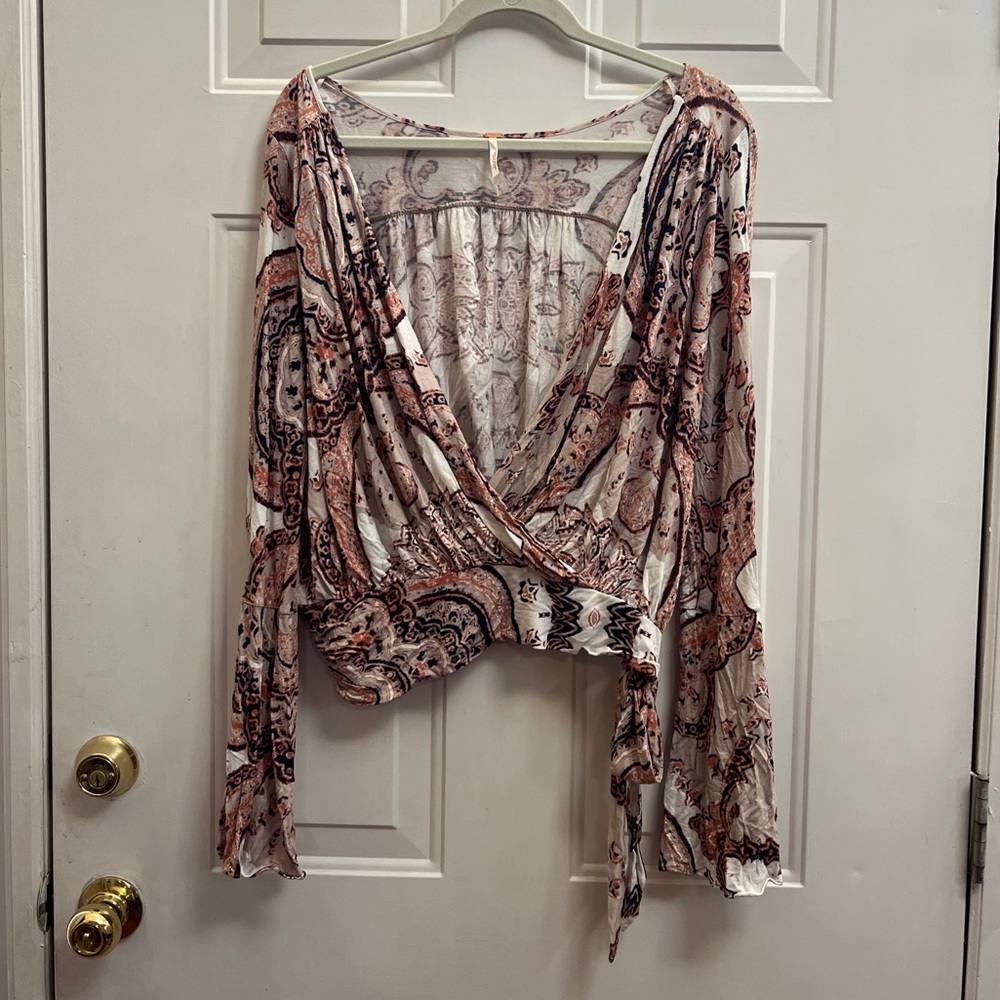 Free People Bell Sleeve Wrap Top, Size M